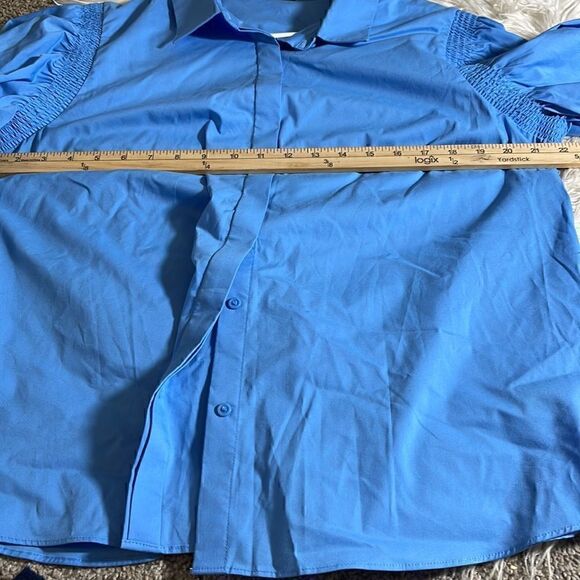 Worthington Top Womens Size XL Blue Puff Long Sleeve Button Up Blouse Cotton New - Picture 9 of 11